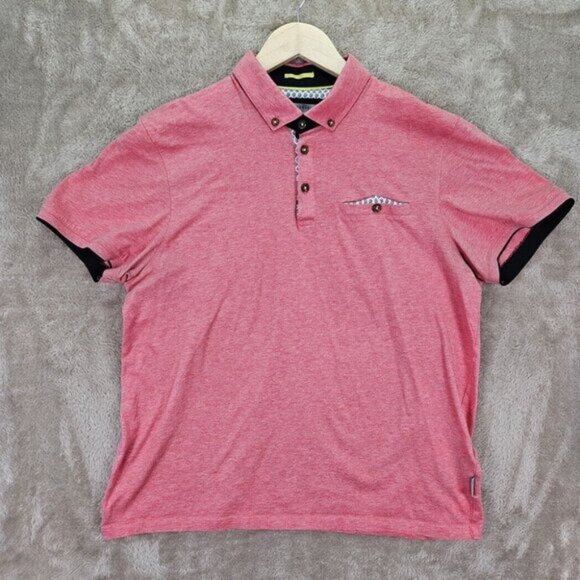 Ted Baker Golf Polo Shirt Pink Pocket 100% Cotton Short Sleeve Men's Size 4 - Picture 1 of 10
